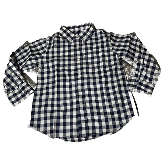 Crewcuts Boys 2T Button Down Up Longsleeve Top Blue White Check Gingham Shirt - Picture 1 of 8